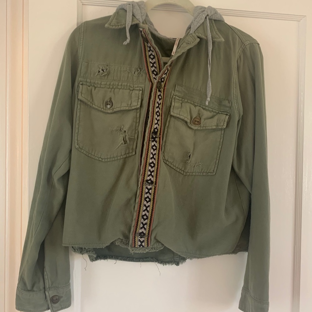 Free People Army Jacket with Sweatshirt Hood